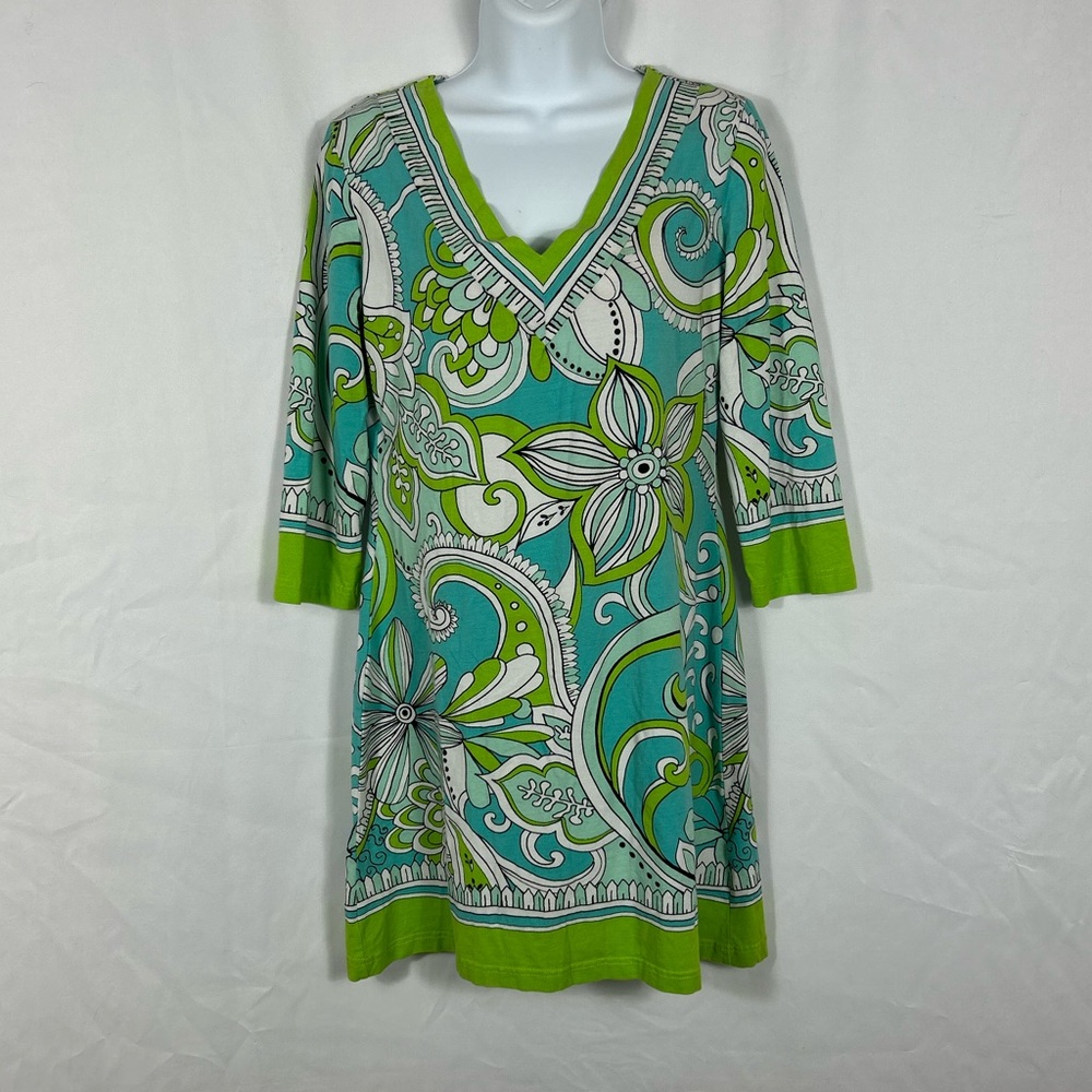 Barbara Gerwit Cotton Floral V-Neck long sleeve dress S